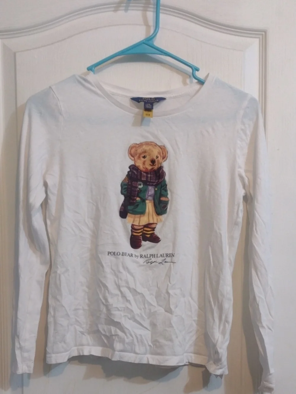 Ralph Lauren White Long-Sleeve Polo Bear Graphic Tee